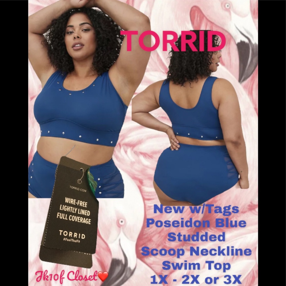 LOWEST🌺 NWT TORRID 🧜‍♀️ 1X WIRE FREE POSEIDON BLUE SWIM TOP